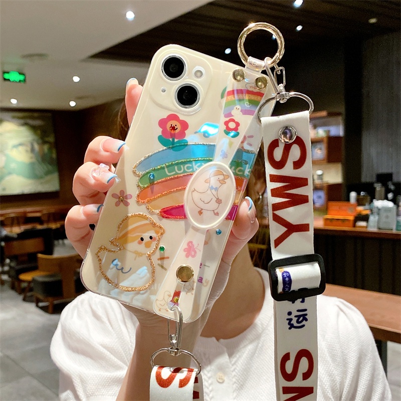 Ốp Điện Thoại Silicon TPU Mềm Chống Sốc Hình Vịt Có Dây Đeo Cổ Tay Cho iPhone 13 12 11 Pro Max X XR XS Max