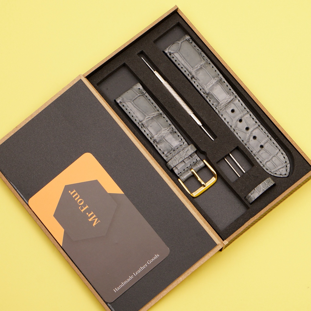 Dây Đồng Hồ Da Cá Sấu Màu Xám Tro Đủ Size 12/14/16/18/19/20/21/22/24 | Crocodile Leather Watch Bands