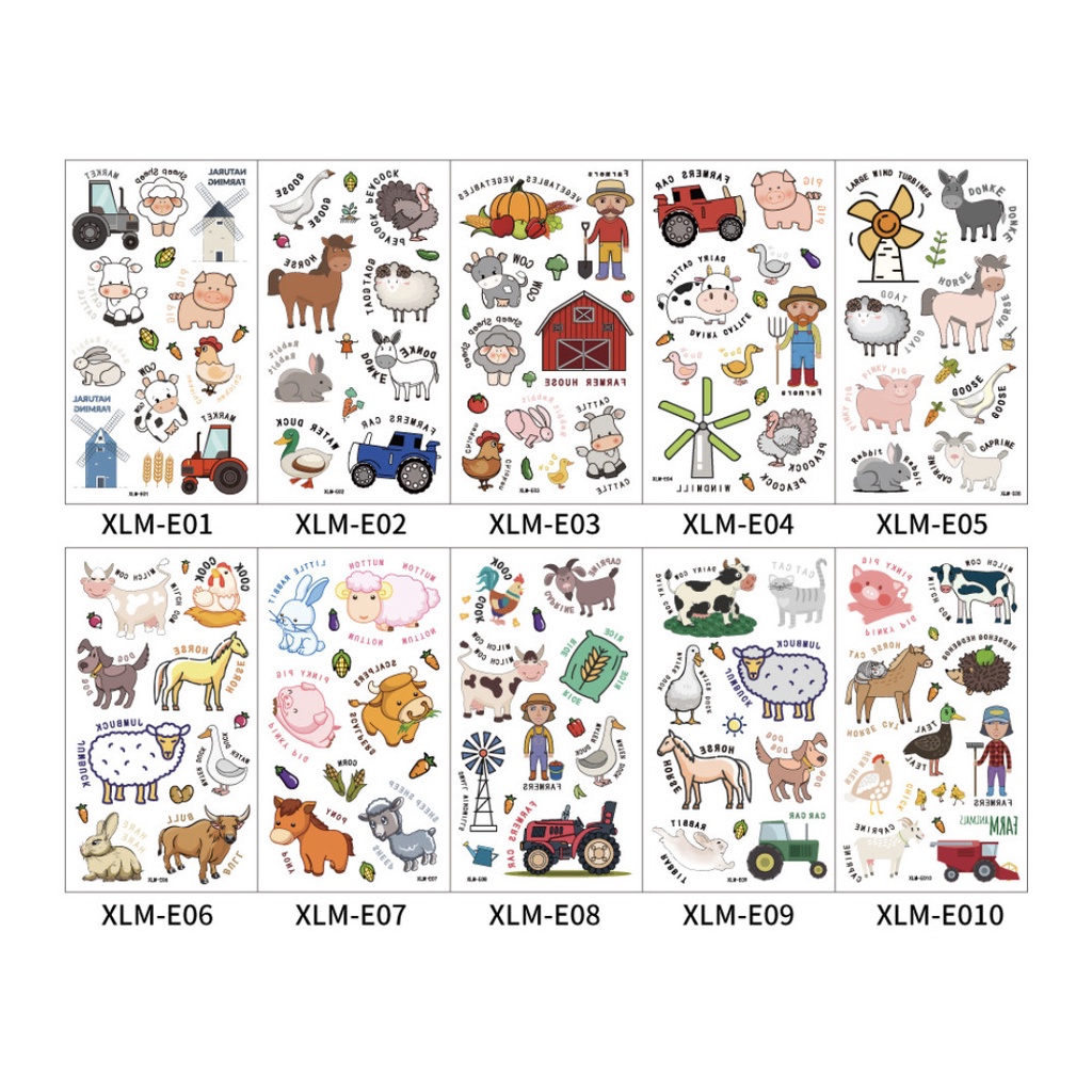 Sticker hình xăm dán tuổi thơ BIG SIZE TATOO NÔNG TRẠI VUI VẺ đồ chơi cho bé trai bé gái BỘ SƯU TẬP 1