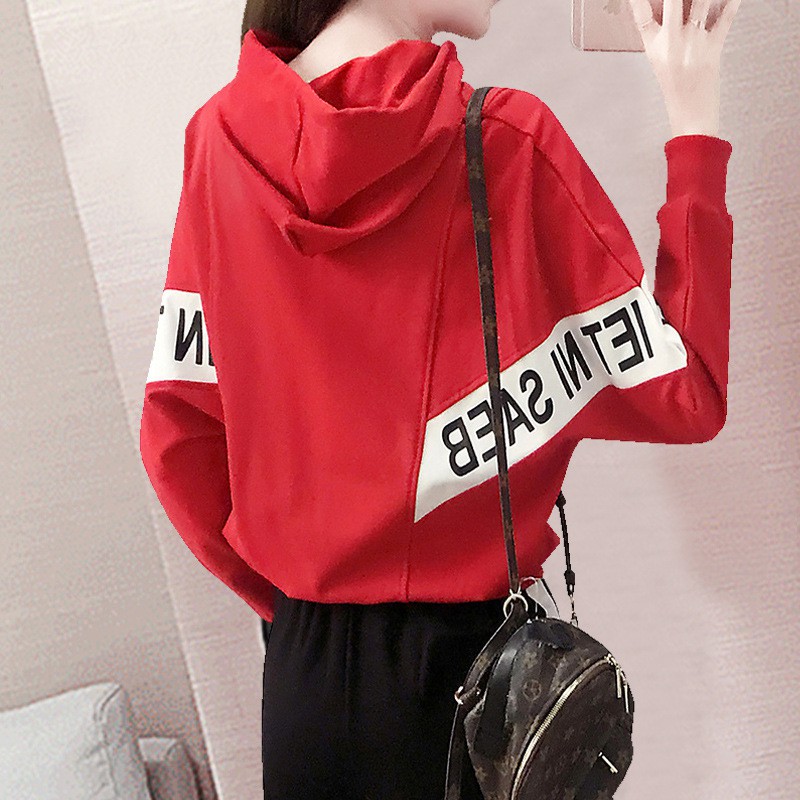 Bộ Áo Hoodie Phối Quần Dài Thể Thao Màu Đỏ / Đen Phong Cách Năng Động Thời Trang Mùa Thu Đông Cho Phụ Nữ  (Có Bán Lẻ)