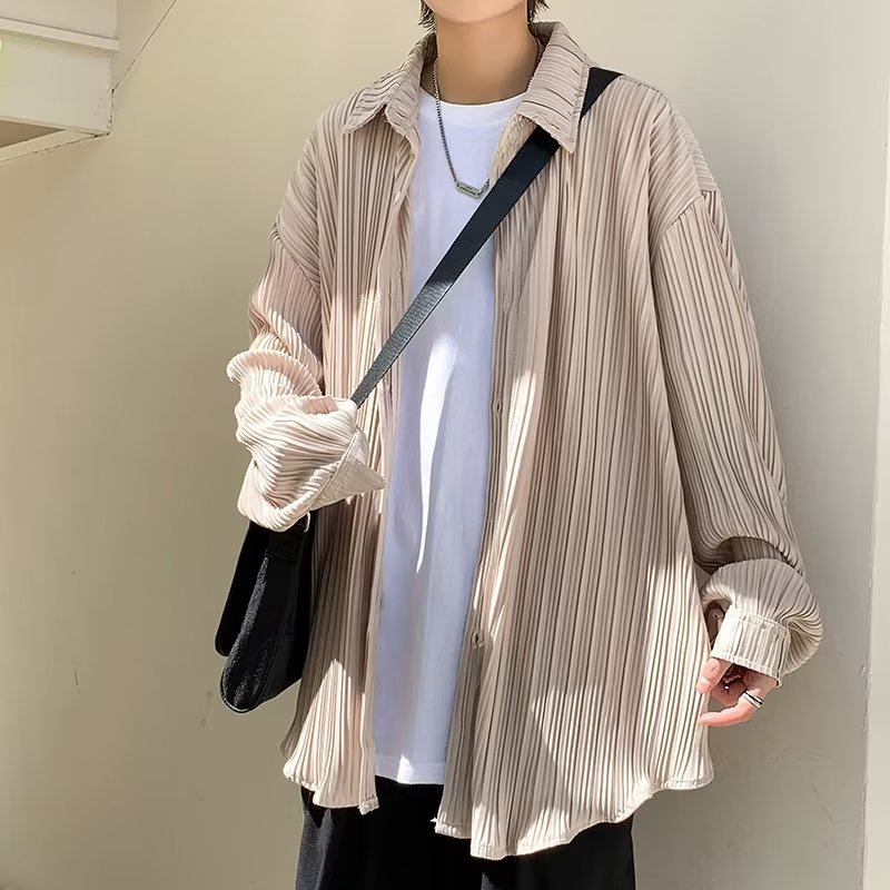 Áo Sơ Mi Dài Tay Dáng Rộng Hoa Văn Kẻ Sọc Trẻ Trung Thời Trang Hàn Quốc Dành Cho Nam