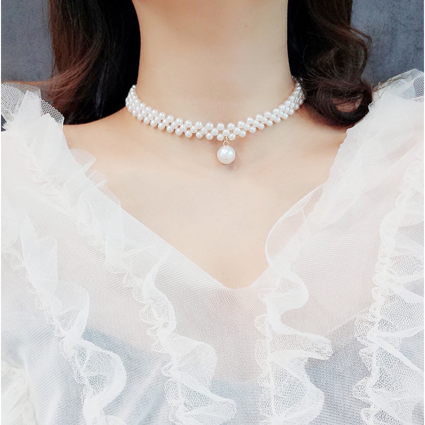 Dây chuyền nữ vòng cổ choker nữ chuỗi ngọc trai nhân tạo màu trắng sang chảnh