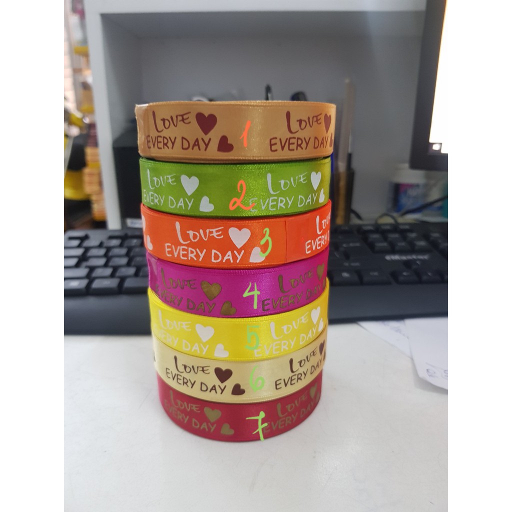 Dây ruy băng in chữ 2cm nhiều mẫu nhiều màu