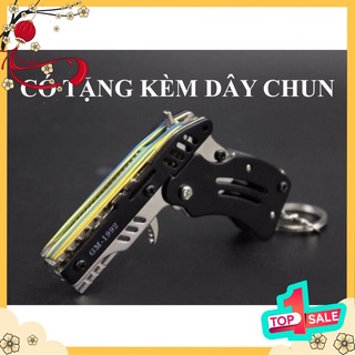 Súng bắn dây thun móc chìa khoá dạng đồ chơi gấp gọn, tặng kèm dây chun