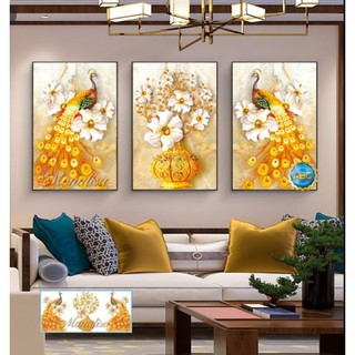tranh đính đá bộ Công Vàng 3 bức y8331 (160×80) cm