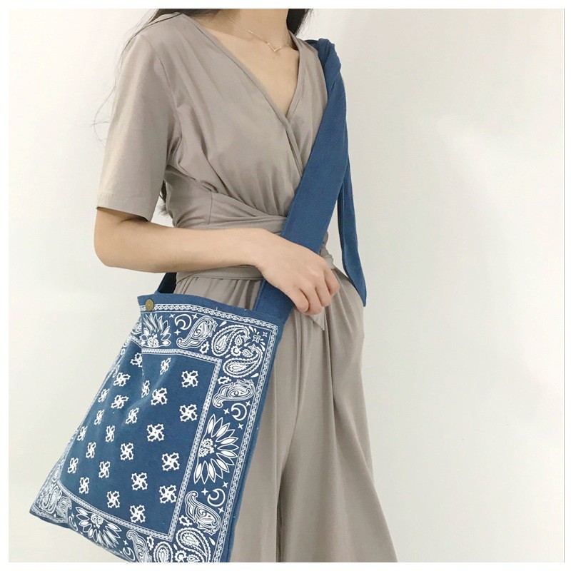 Túi vải tote canvas cỡ lớn cho nữ họa tiết thổ cẩm