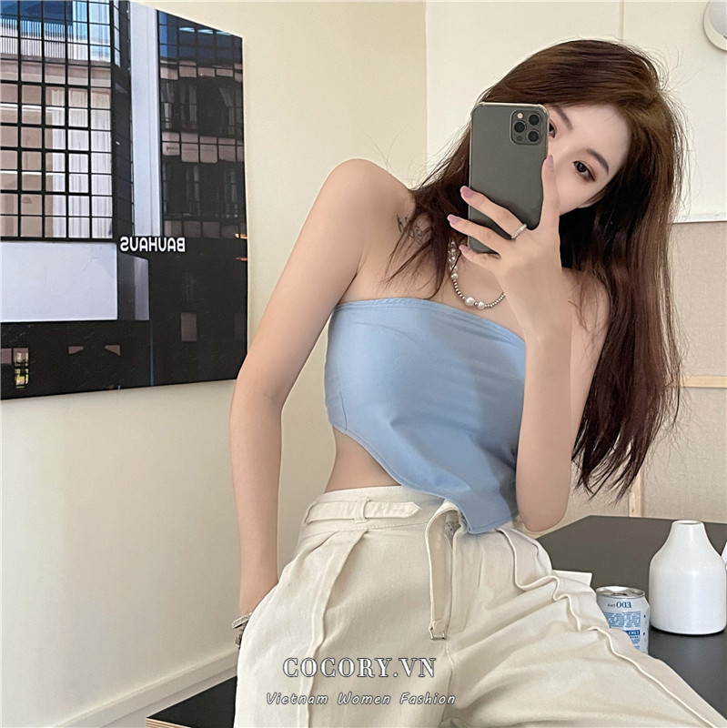 Sexy irregular Elasticity Triangle scarf Breast wrap Crop top Tube top