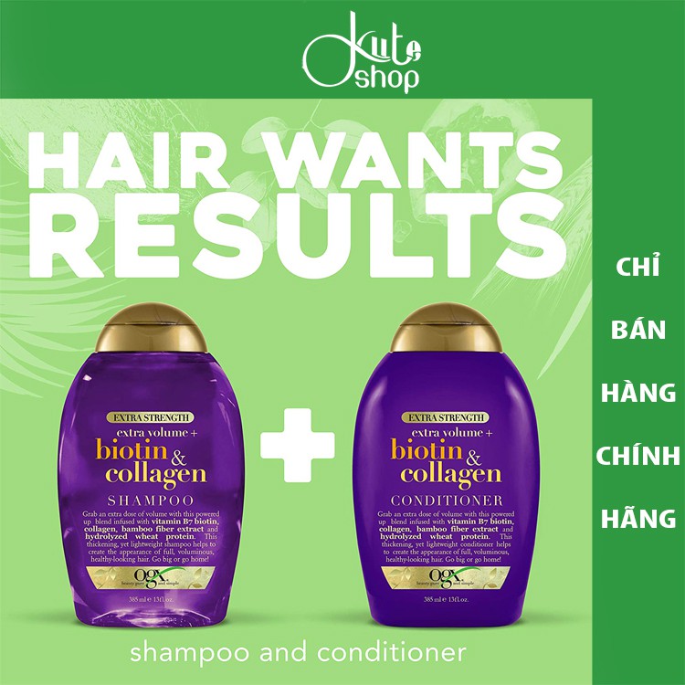 Cặp dầu gội + xả mọc tóc OGX Thick & Full Biotin and Collagen Shampoo 385ml