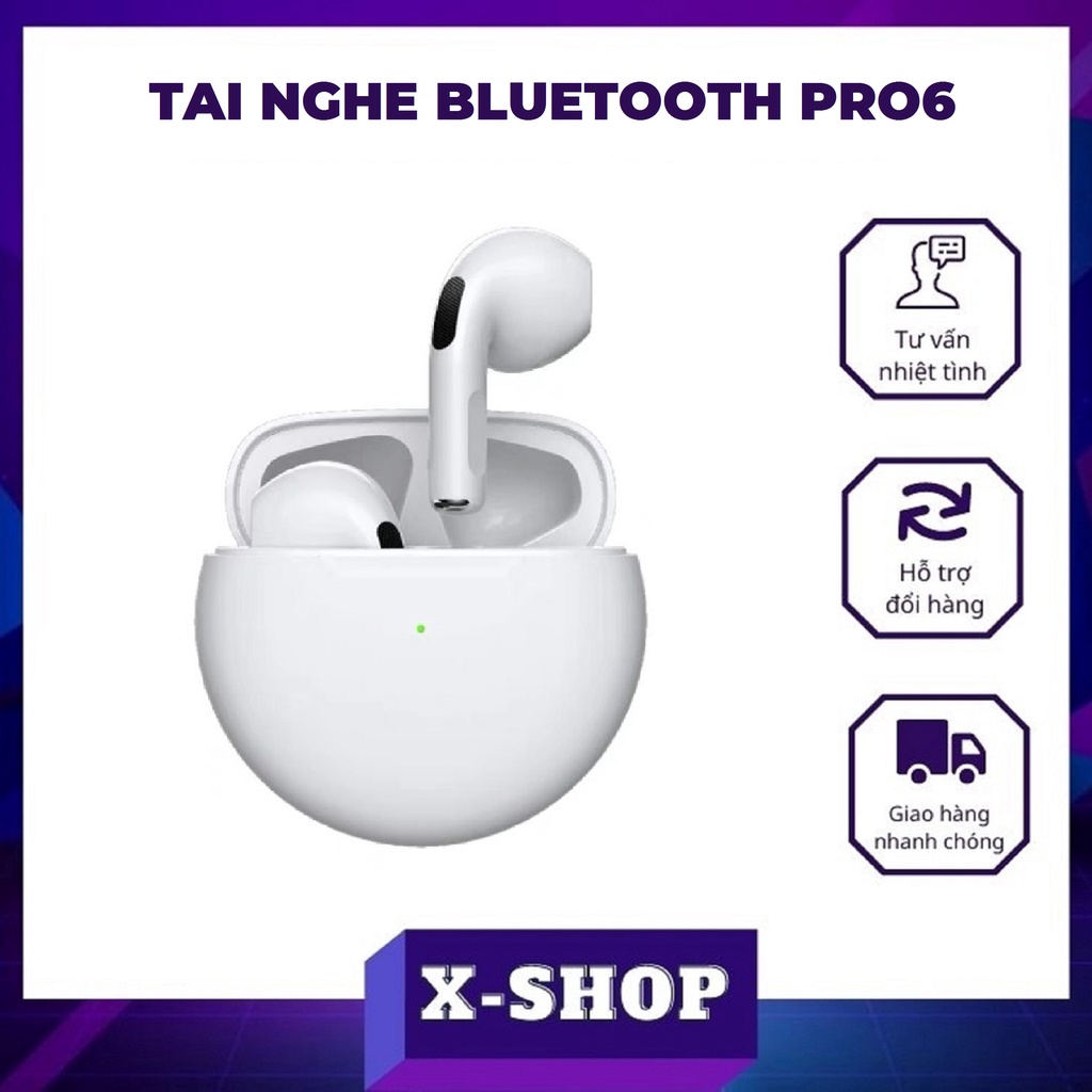 Tai Nghe Bluetooth Nhét Tai Pro6 Không Dây BT 5.0 Chống Tiếng Ồn Cho Điện Thoại iPhone Samsung Realme