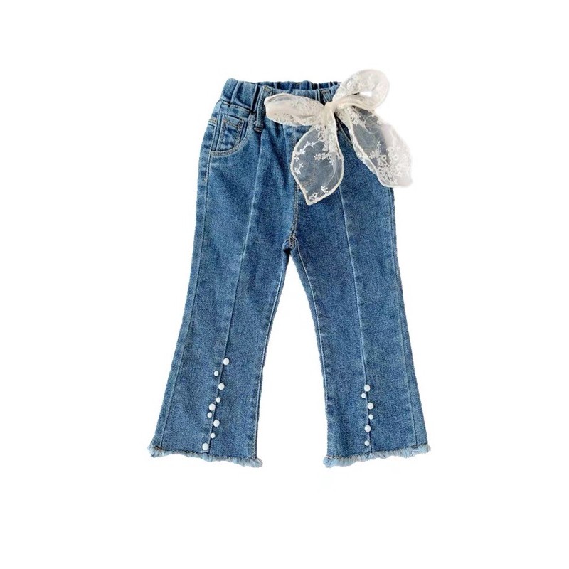 QUẦN JEANS BÉ GÁI CẠP CHUN ĐÍNH NƠ GẤU NGỌC HÀNG ĐẸP BÁN SHOP