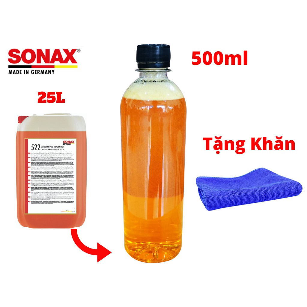 Nước Rửa Xe Sonax 500ml Đậm Đặc Từ Bình 25l Tặng Khăn