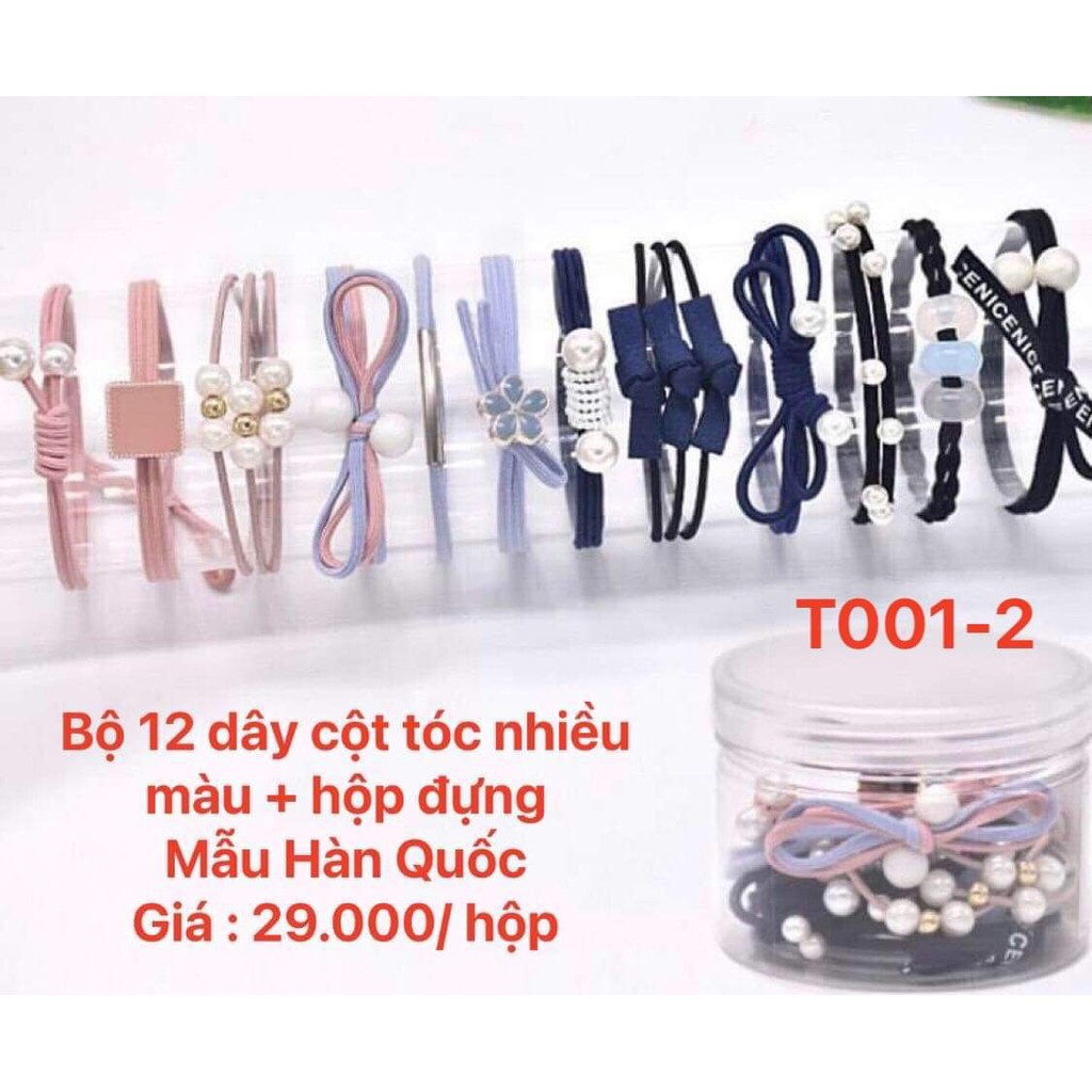 Bộ hộp set 12 dây chun buộc tóc, cột tóc phong cách Hàn Quốc xinh xắn