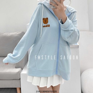 Áo khoác nỉ form rộng thêu BIBOO, áo gió nữ có nón chống nắng xinh đi học ulzzang VM Shop 21KU06ND0702