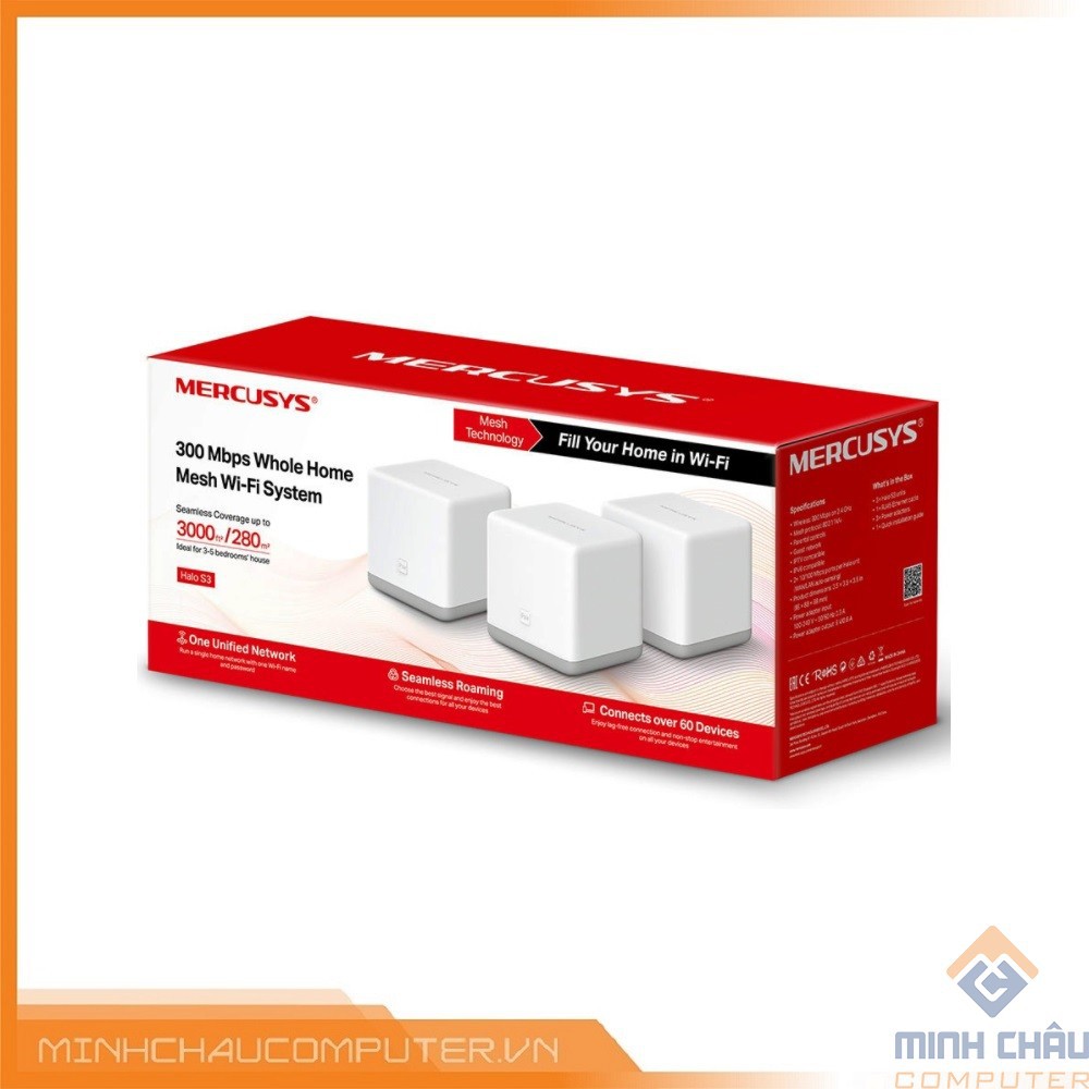 Bộ phát Wi-Fi Mesh Mercusys Tốc Độ 300Mbps Halo S3(3-pack)-Hàng Chính Hãng | BigBuy360 - bigbuy360.vn