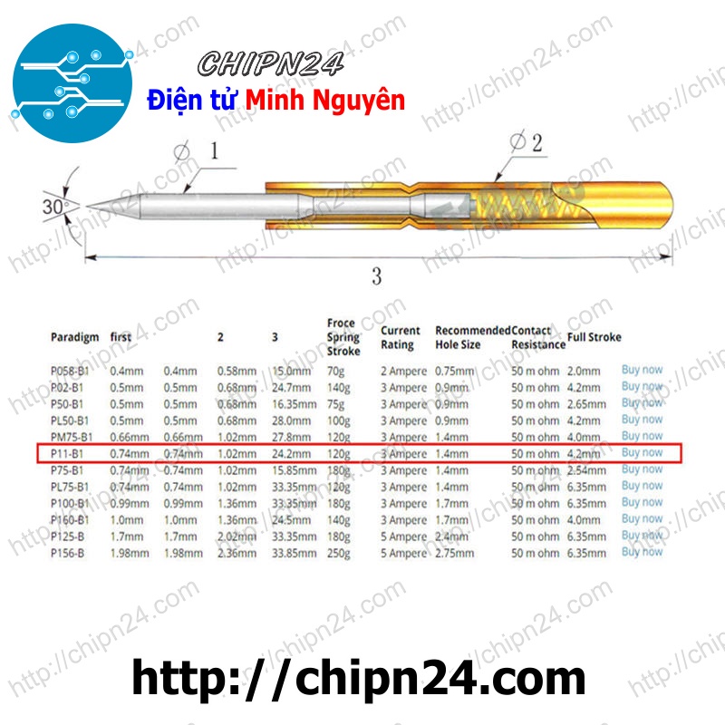 [3 CÂY] Kim test mạch P11-B1, đường kính ống kim 1.0mm, đầu nhọn