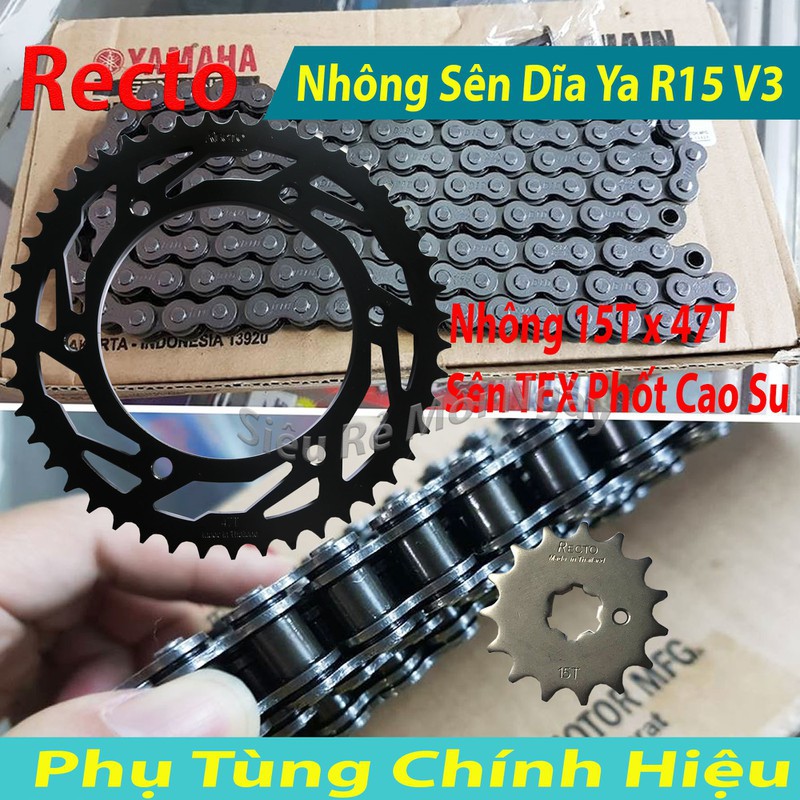 Nhông Sên Dĩa 15T x 47T Recto xe Yamaha R15 V3 Sên TFX Phốt Cao Su Thái Lan