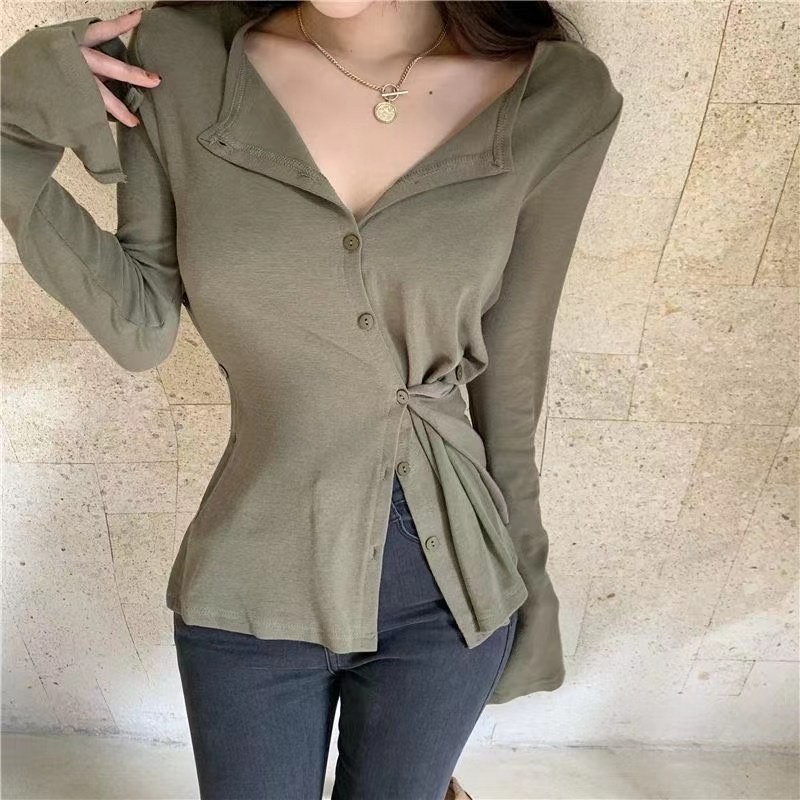 Áo tay dài xẻ tà thời trang mùa thu cá tính