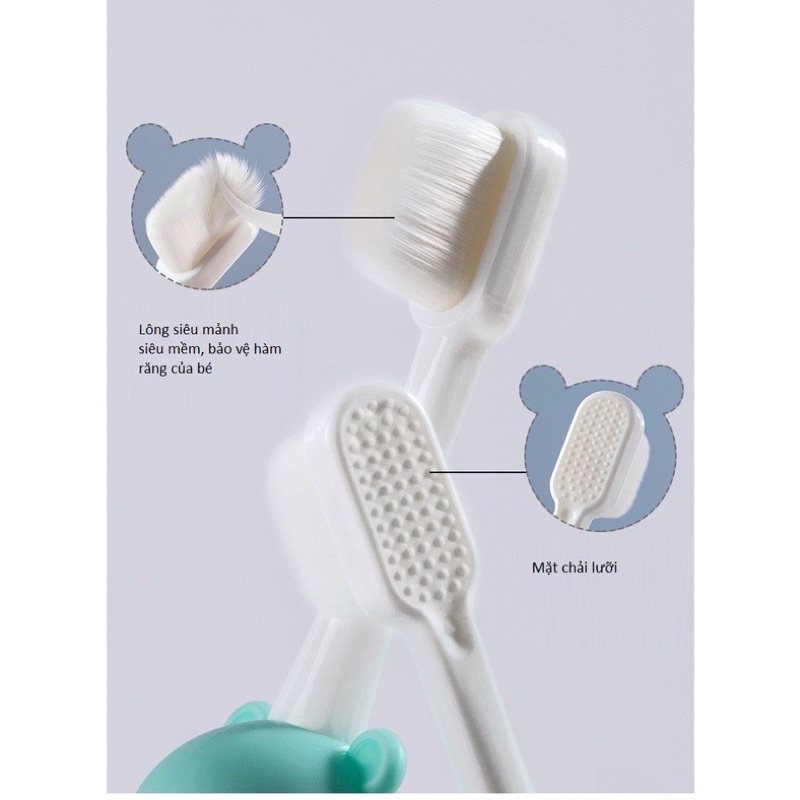 Bàn Chải Đánh Răng Trẻ Em Sợi Lông Tơ Siêu Mềm Hình Gấu Đáng Yêu