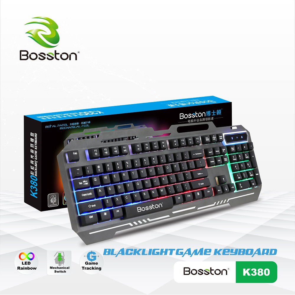 Bàn phím giả cơ chuyên game Bosston K380 Led đa màu (Đen) - Hãng phân phối chính thức