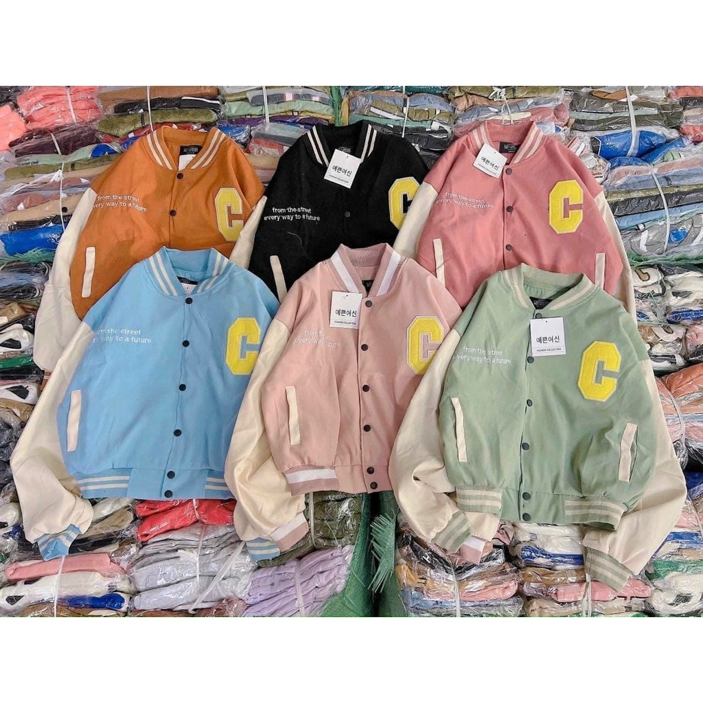 Áo khoác bomber da lộn from crop thời trang Thêu C cùng gam màu siu đẹp