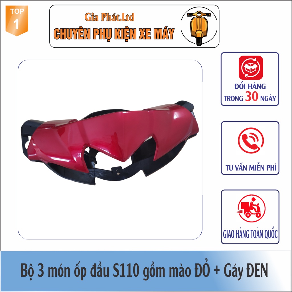 Combo ốp đầu Wave S110  gồm MÀO ĐỎ + GÁY ĐEN + và Pha đèn kèm bóng