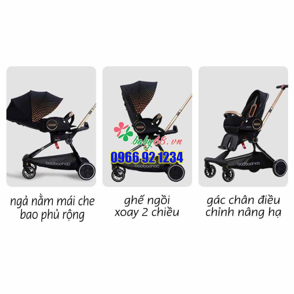 Xe đẩy cho bé Baobaohao V9 gấp gọn có 3 tư thế nằm, ngả, ngồi đẩy 2 chiều