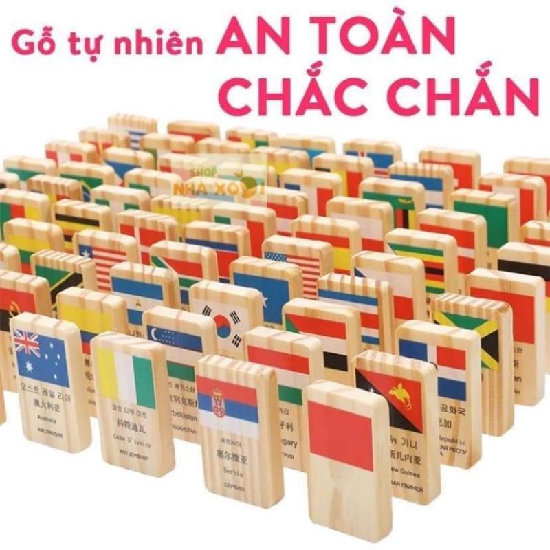 Domino gỗ hình cờ các quốc gia 100 quân