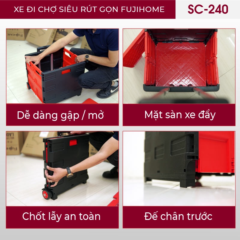 Xe kéo hàng hình vali gấp gọn 2 bánh Nhật Bản Nhập Khẩu Fujihome