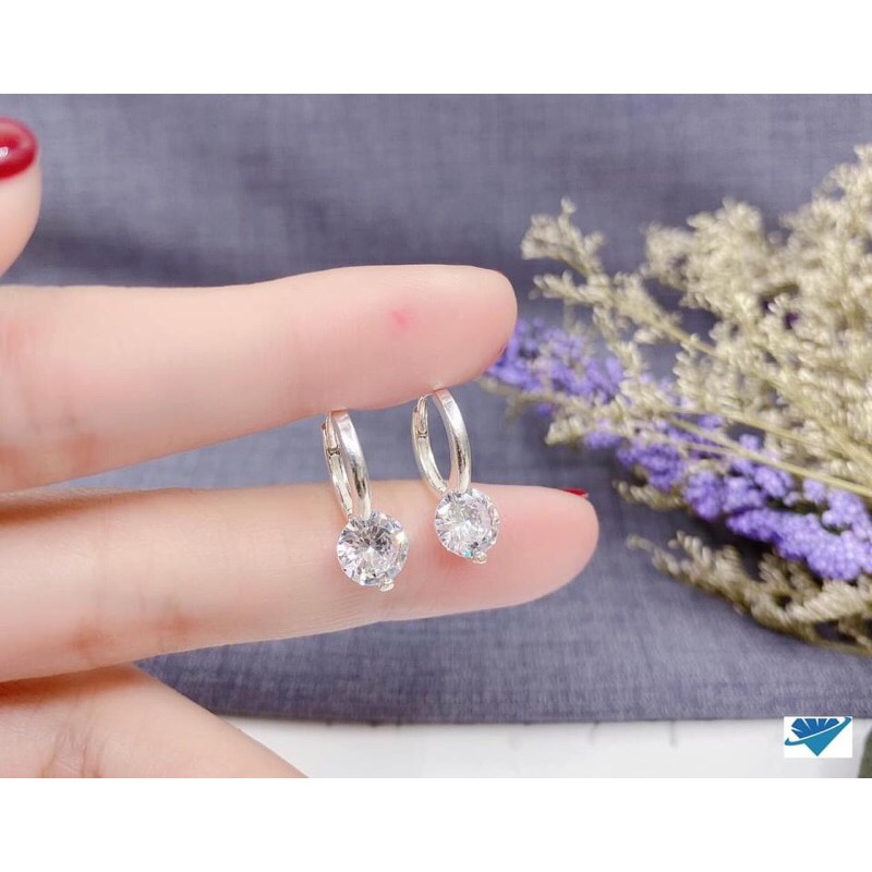 BÔNG TAI BẠC KHOEN TRÒN ĐÍNH ĐÁ CAO CẤP - BẠC TA