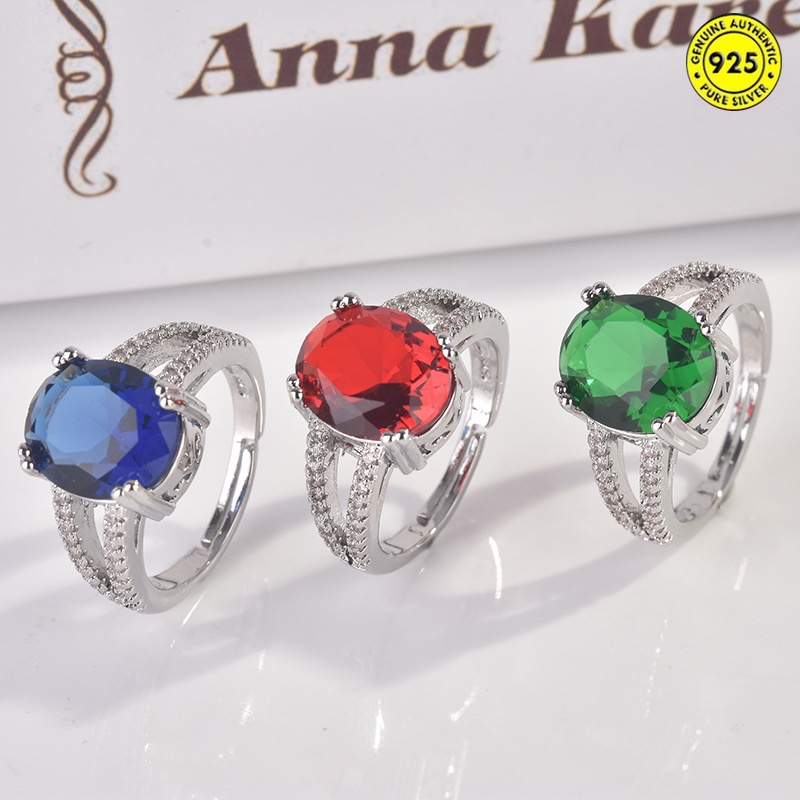 Nhẫn hở hình quả trứng ngỗng đính đá rubellite sang trọng có thể điều chỉnh kích cỡ cho nữ
