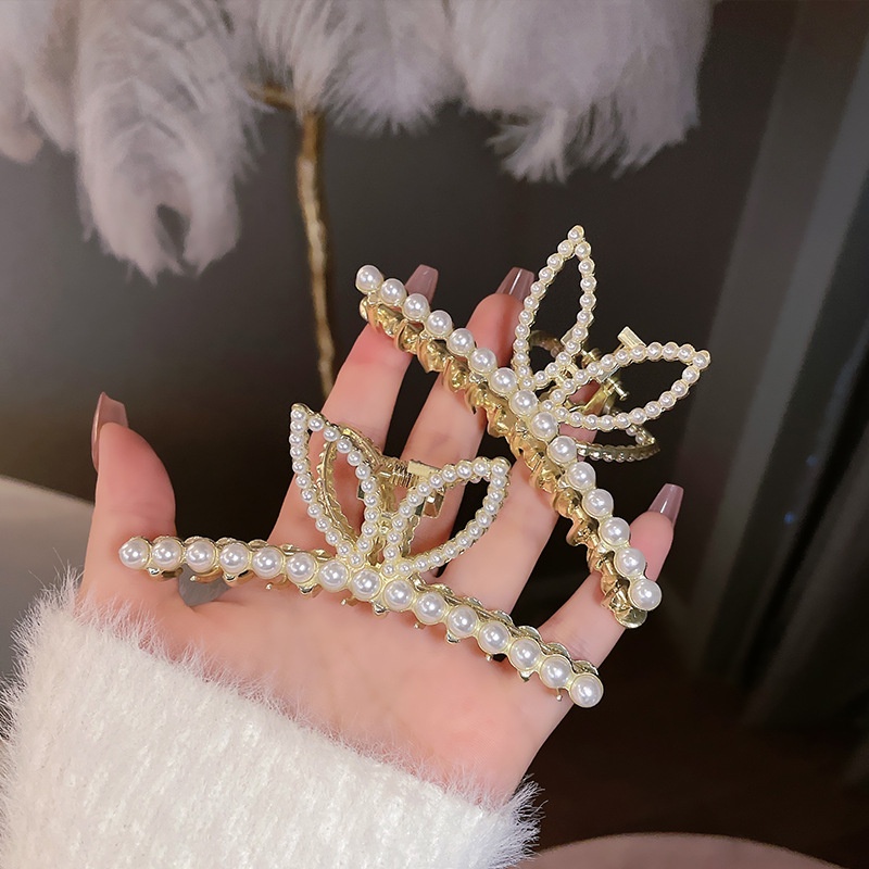 Kẹp Tóc Kim Loại Hình Tai Thỏ Đính Ngọc Trai Dễ Thương