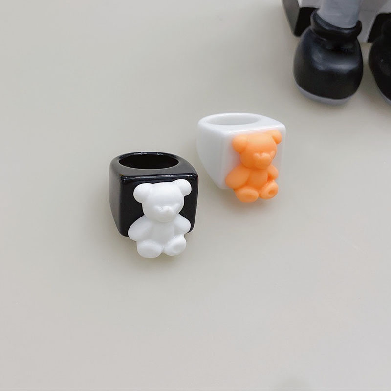 Nhẫn nhựa acrylic hình gấu nhiều màu sắc thời trang cho nữ