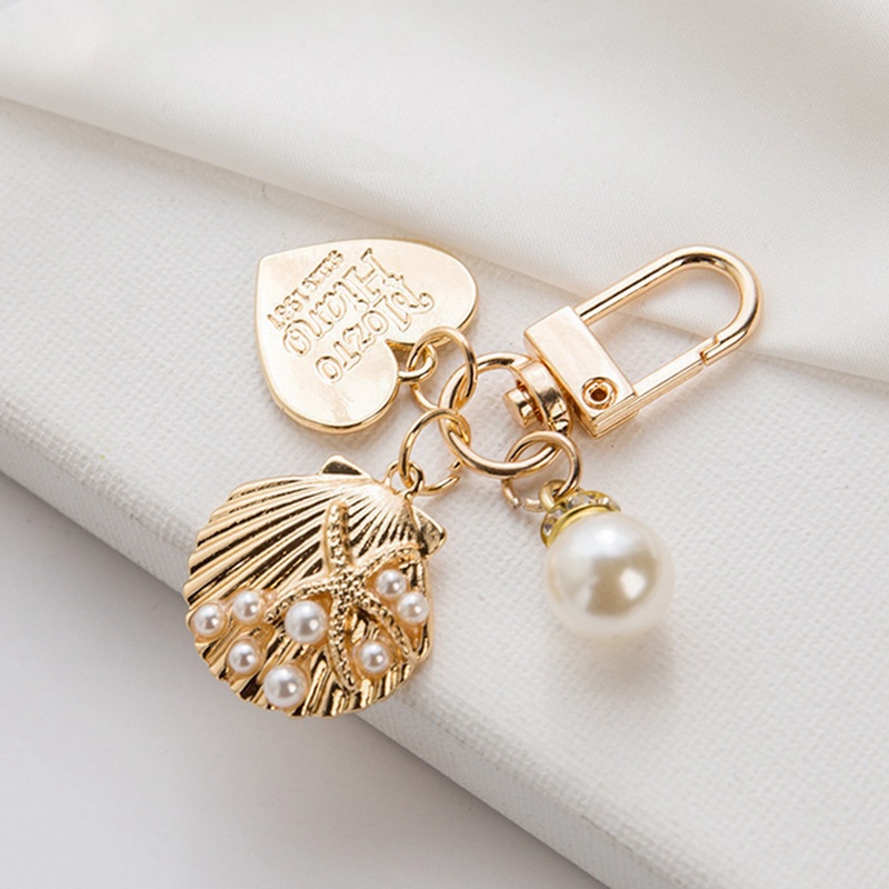 Korean Fashion Shell Pearl Key Chain Bag Charms Key Ring Trinket Airpods Key Accessories Cute Heart  Couple love Keychain Women Girl Gift