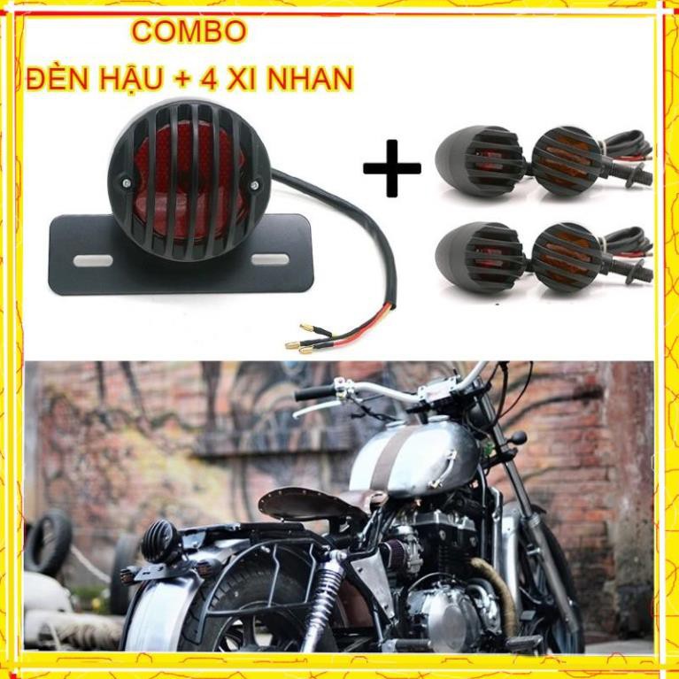 ⭐⭐⭐⭐⭐[COMBO] ĐÈN HẬU XE MÁY LƯỚI + 4 XI NHAN LƯỚI chuyên độ xe CAFE RACER