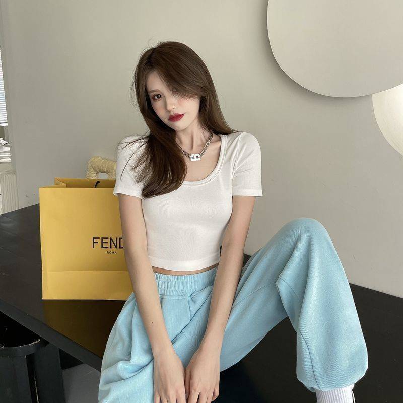 Mua tốc độ đặc biệt Hot Girl Wind-White Xi măng ngắn Đoạn ngắn ICI Áo sơ mi ngắn tay nữ Quần áo nữ