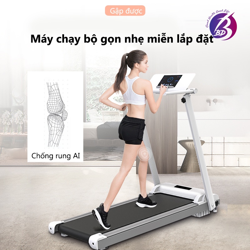 Máy chạy bộ điện bản mới máy chạy bộ gọn nhẹ gia dụng trong nhà có thể gấp gọn yên tĩnh có thể phát nhạc- Bảo hành