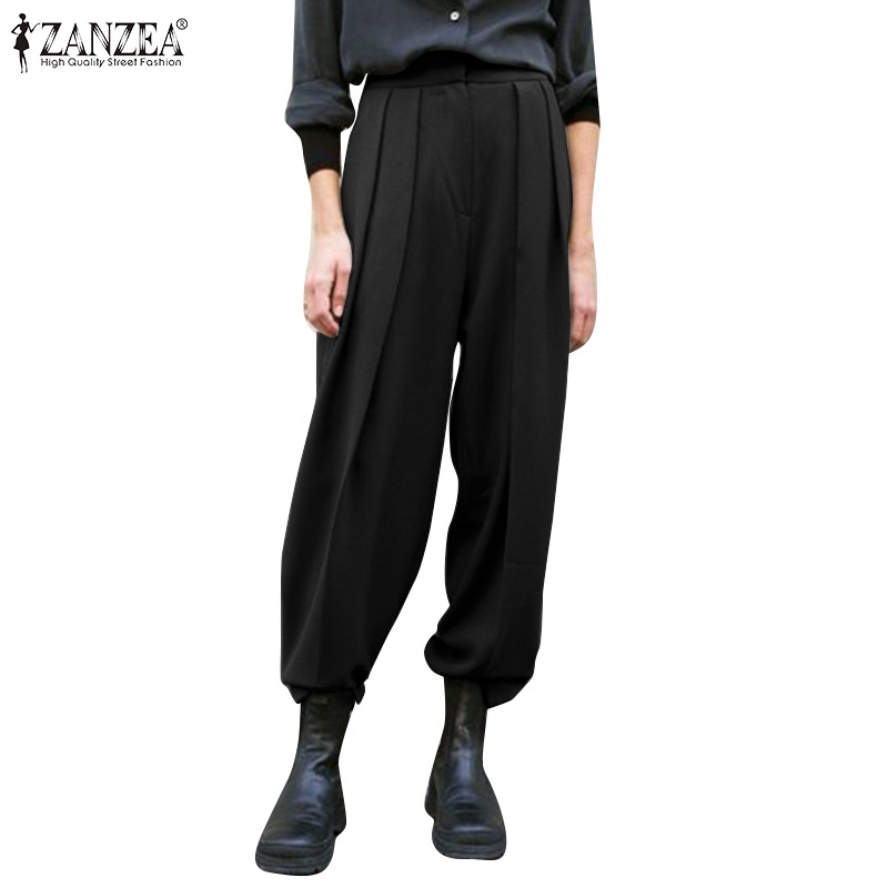 Quần dài ZANZEA lưng thun có túi màu trơn phong cách retro thời trang cho nữ