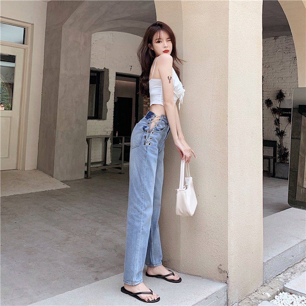 QUẦN JEANS NỮ DÁNG SUÔNG ĐỨNG ĐAN XÍCH HÀNG NHẬP QUẢNG CHÂU