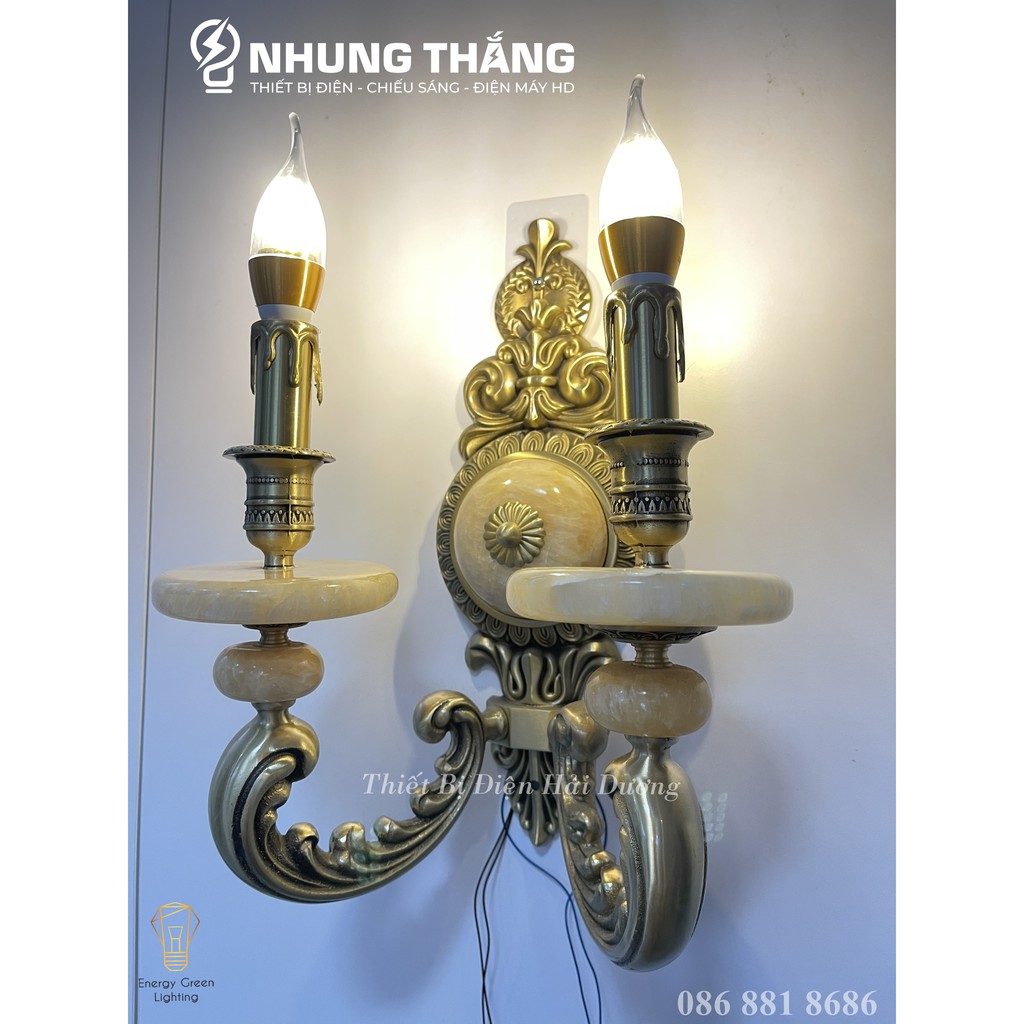 Đèn Tường Nến Đồng Đá Cổ Điển Cao Cấp 8852-2 - Đèn Trang Trí Phòng Khách,Phòng Thờ - Tặng Kèm 2 Bóng Led - Bảo Hành 1Năm