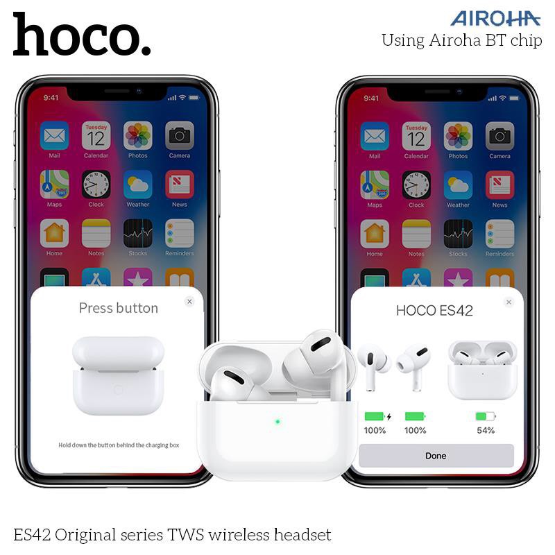 Tai nghe Bluetooth HOCO ES42 NEW 2020 BT5.0 - Pin 400mAh - Hỗ trợ sạc không dây - Tặng kèm case _ bảo hành 12 tháng