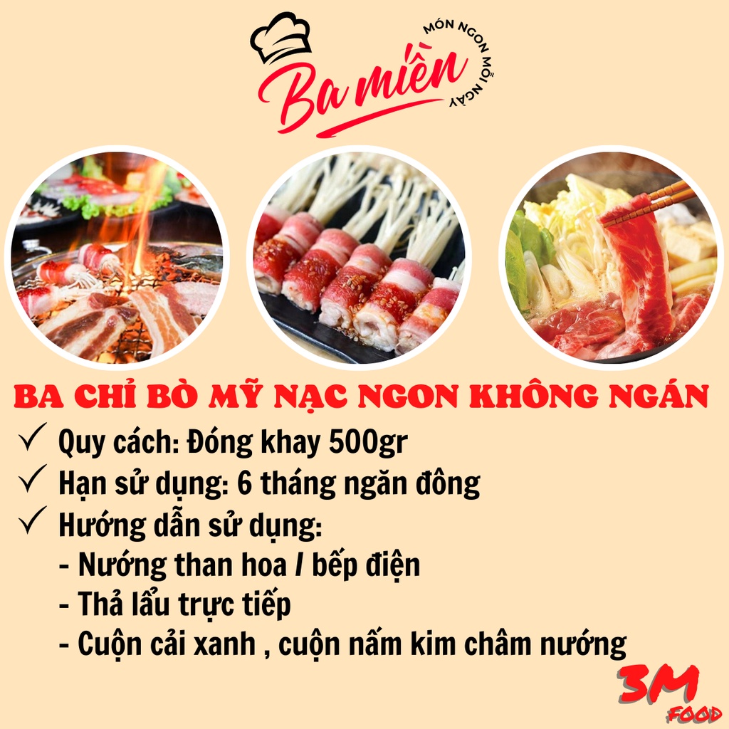 Ba chỉ bò mỹ - Ba chỉ bò cuộn , dải khay 500gr  3M FOOD GS