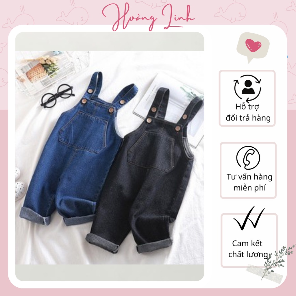 Quần yếm jeans hai dây dáng dài cho bé gái bé trai màu xanh, đen form rộng Hàn Quốc 05
