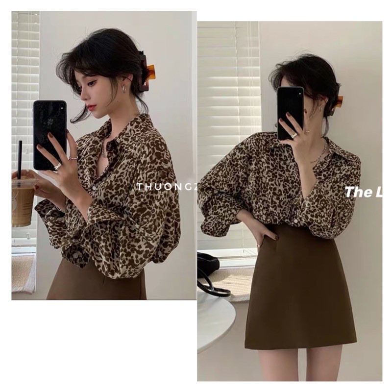 [Ảnh thật/Video] Áo sơ mi tay dài họa tiết da báo Áo somi báo 2 màu hợp thời trang cho phái nữ | BigBuy360 - bigbuy360.vn