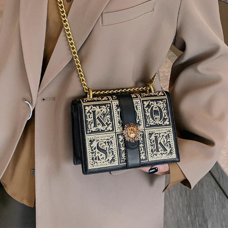 Túi đeo chéo JASMIN NOIR nắp gập phối dây xích phong cách cổ điển thời trang dành cho nữ