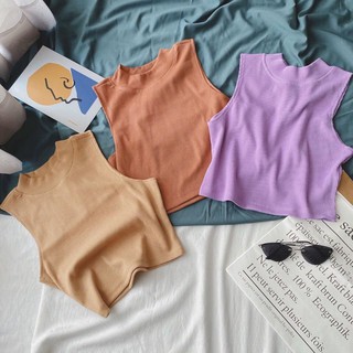 Áo croptop thun gân cổ lọ