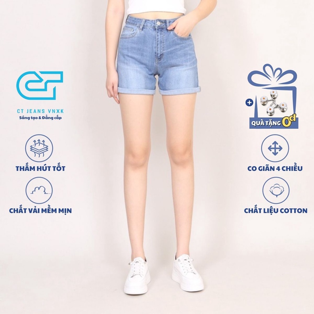 Quần Short Jean Nữ Cạp Cao trơn Gấu Thường CT JEANS