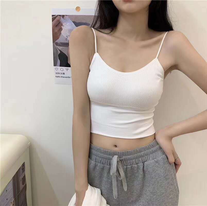 áo hai dây kiểu hở lưng áo 2 dây nữ có mút ngực croptop len hở lưng áo kiểu trắng cổ v tiểu thư ulzzang