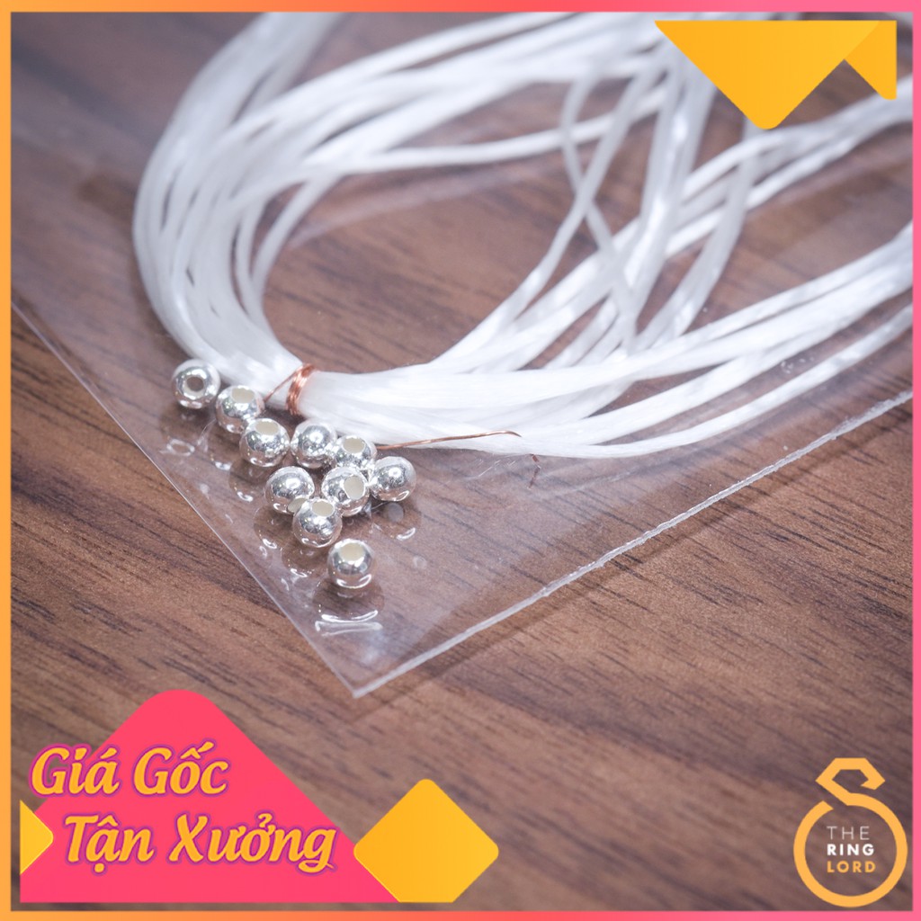 Set 10 viên bi bạc có lỗ xỏ vòng tay 2,5mm | Tặng kèm dây thun lụa chuyên dụng