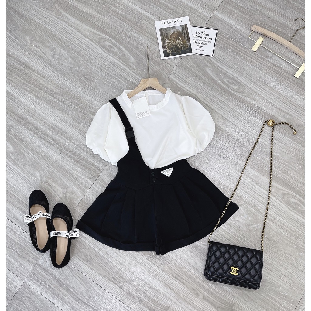 Set Yếm 2 Món Sơ Mi Tay Bồng Lệch Vạt Tinh Tế | BigBuy360 - bigbuy360.vn