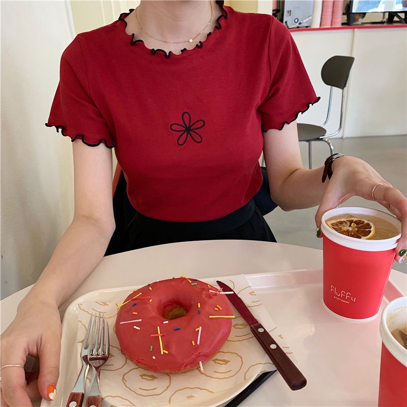 Áo Thun Ngắn Tay Thêu Họa Tiết Xinh Xắn Với 3 Màu Sắc Chọn Lựa | BigBuy360 - bigbuy360.vn